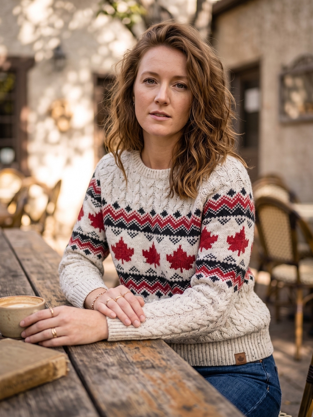 Canadiana Maple Leaf Cable Knit Fair Isle Sweater Lodgecore Cabincore Nordic